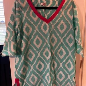 ❤️3/$10 Patterned V-Neck Swim Coverup with Hot Pink Accents